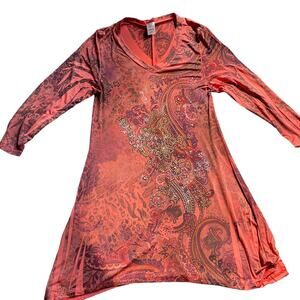 R Rouge Dress Embellished Rust Orange Woman Small Polyester Rayon Studs Pattern
